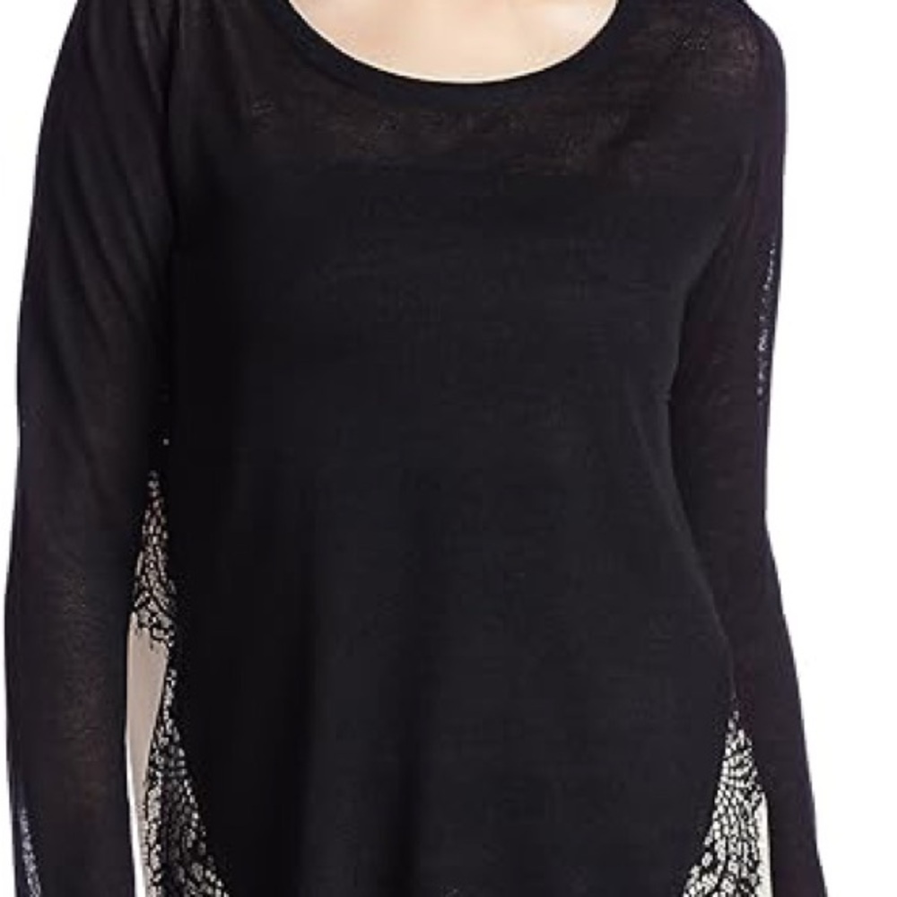 Banana Republic Black and White Lace Accent Long Sleeve Linen Top Small